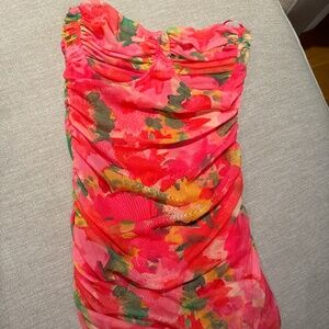 Zara mini floral strapless dress